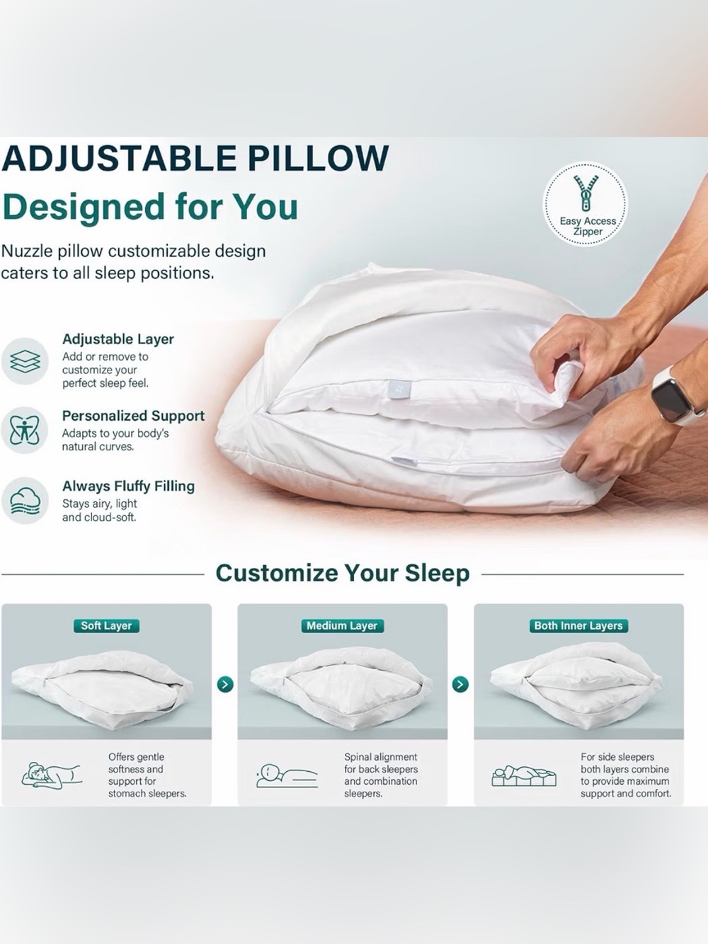2 Nuzzle Adjustable Cooling Pillows โ Standard Size โ NEW in Package - Picture 3 of 10